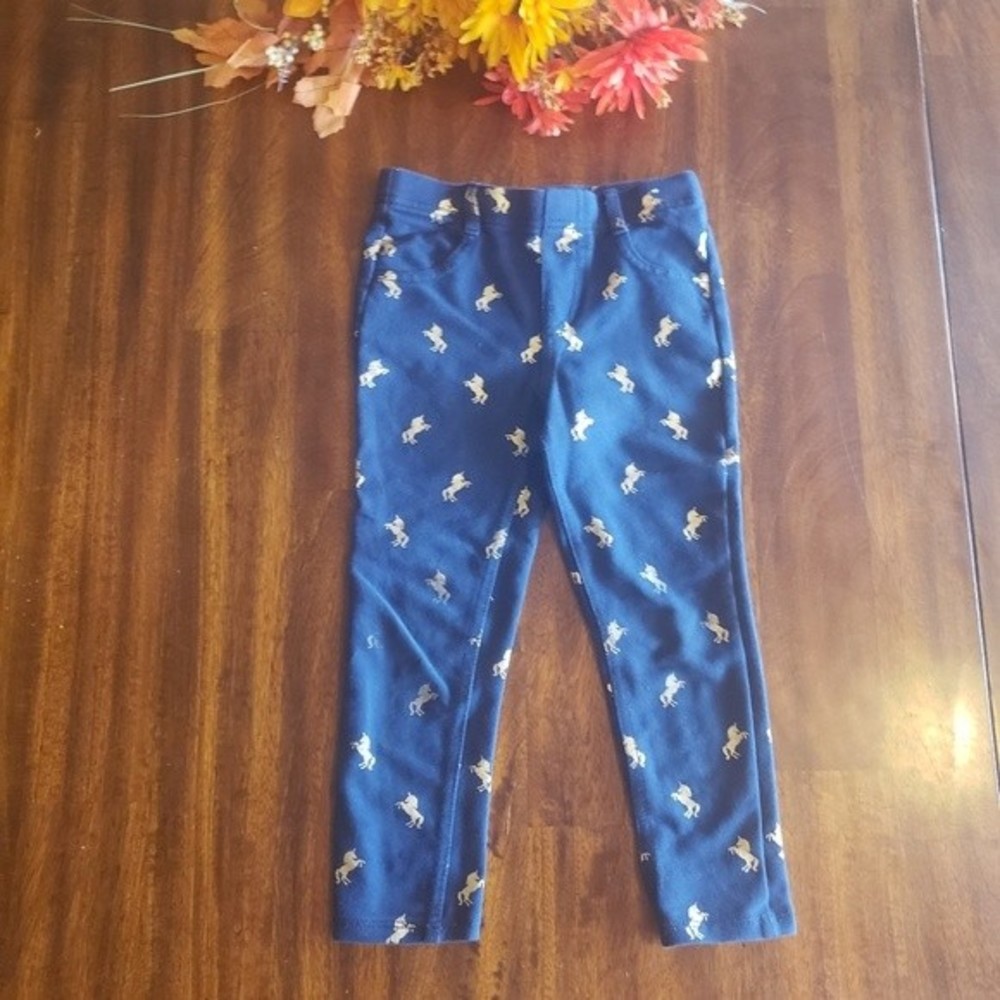 🔥4/$15🔥 Girls size 4T Navy Blue Leggings With Gold Unicorns
